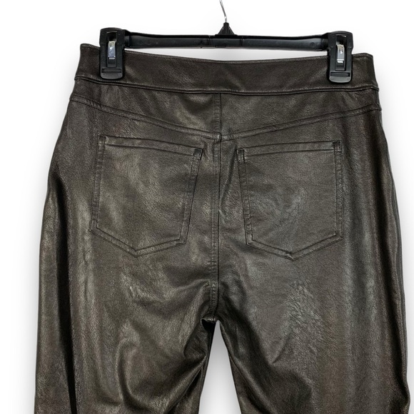 Spanx Leather Like Ankle Skinny Pants Size Medium PETITE Black High Rise Stretch - Picture 8 of 15